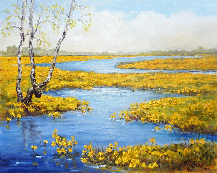 Marsh marigold - spring Painting by Irek Szelag