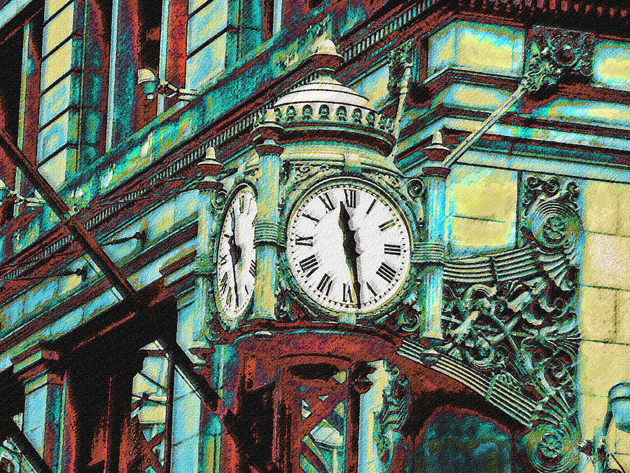 Marshall Fields Clock Chicago Digital Art by Jane Schnetlage