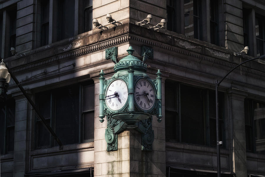 Chicago Photograph - Marshall Fields Clock Two Sides by Thomas Woolworth