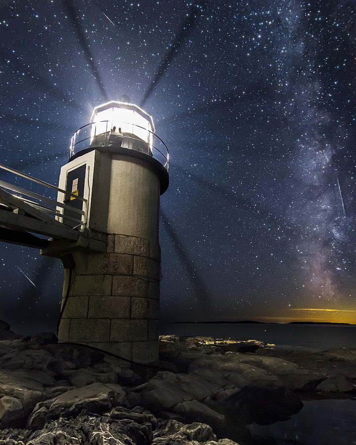 Marshall Lighthouse and the Night Sky Photograph by John Vose