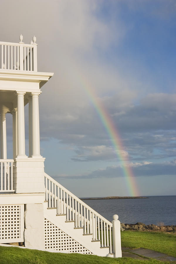 Architecture Photograph - Marshall Point Lighthouse And Rainbow in Maine by Keith Webber Jr