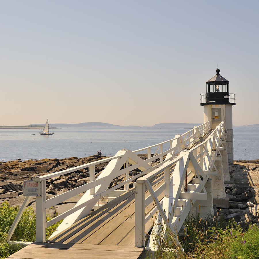 Marshall Point Lighthouse Port Clyde Maine With Sailboat Photograph