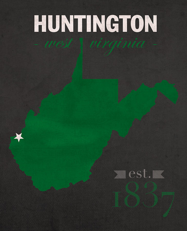 Marshall University Mixed Media - Marshall University Thundering Herd Huntington West VA College Town State Map Poster Series No 060 by Design Turnpike