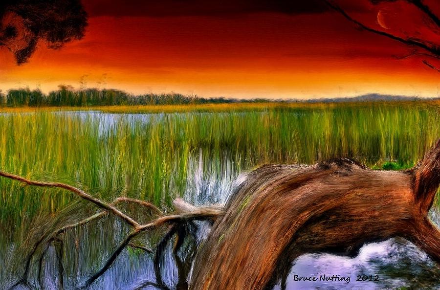 Sunset Painting - Marshland Sunset by Bruce Nutting