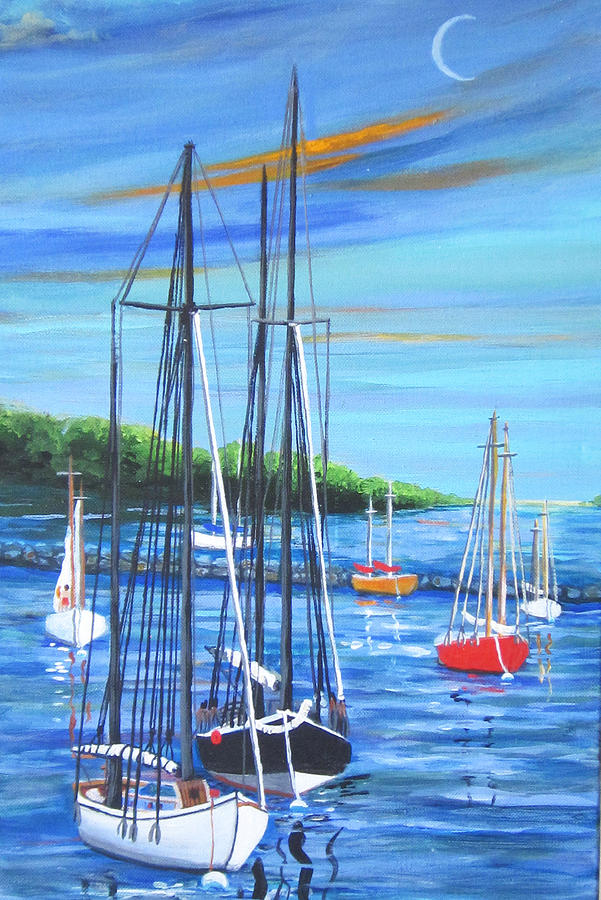 Marthas Night Boats Painting by Anne Marie Brown