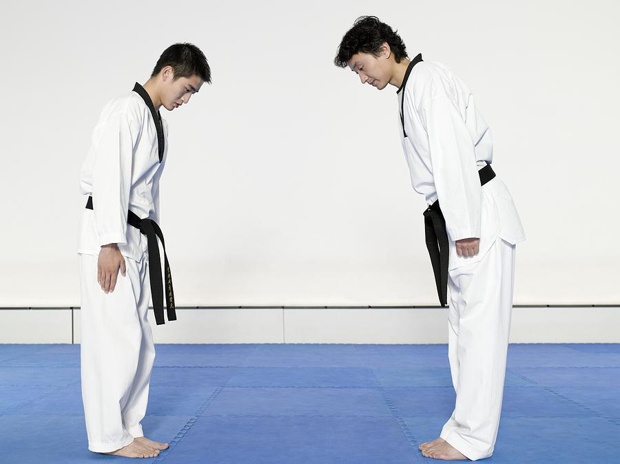 Martial artists bowing Photograph by Image Source