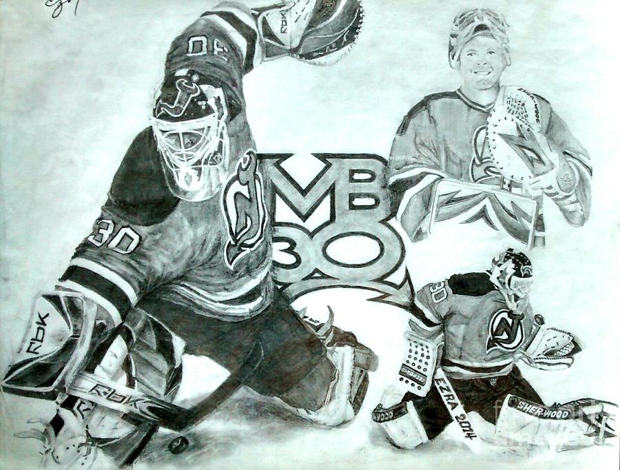 Hockey Drawing - Martin Brodeur by Ezra Strayer