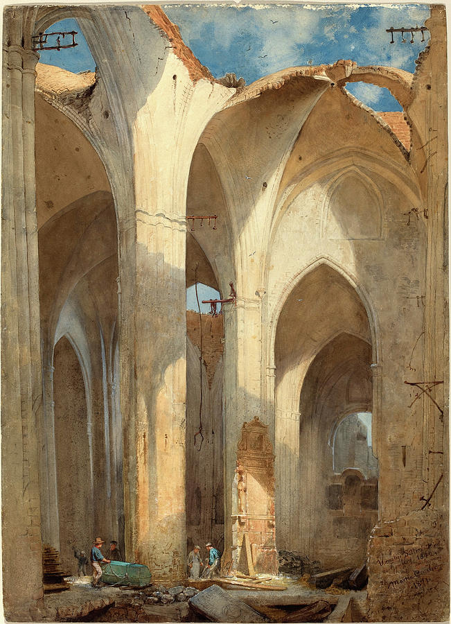 Pen Drawing - Martin Gensler, German 1811-1881, The Ruins Of Saint by Litz Collection