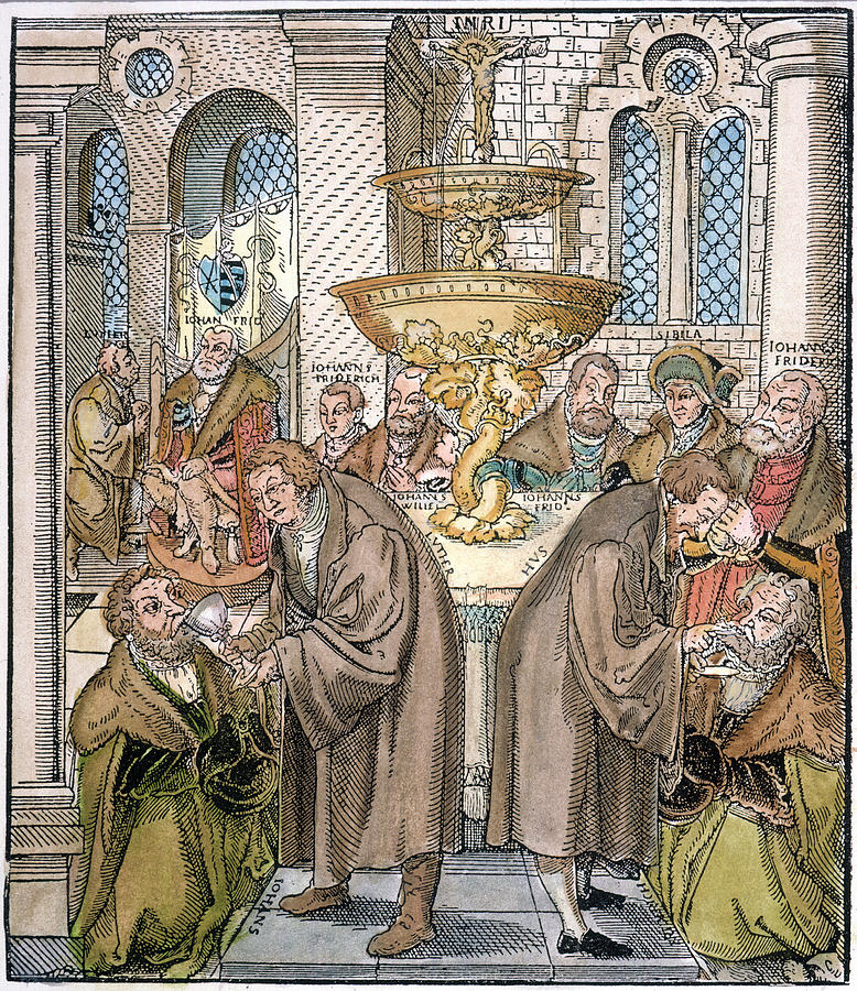 Martin Luther & Jan Hus Giving Painting by Granger