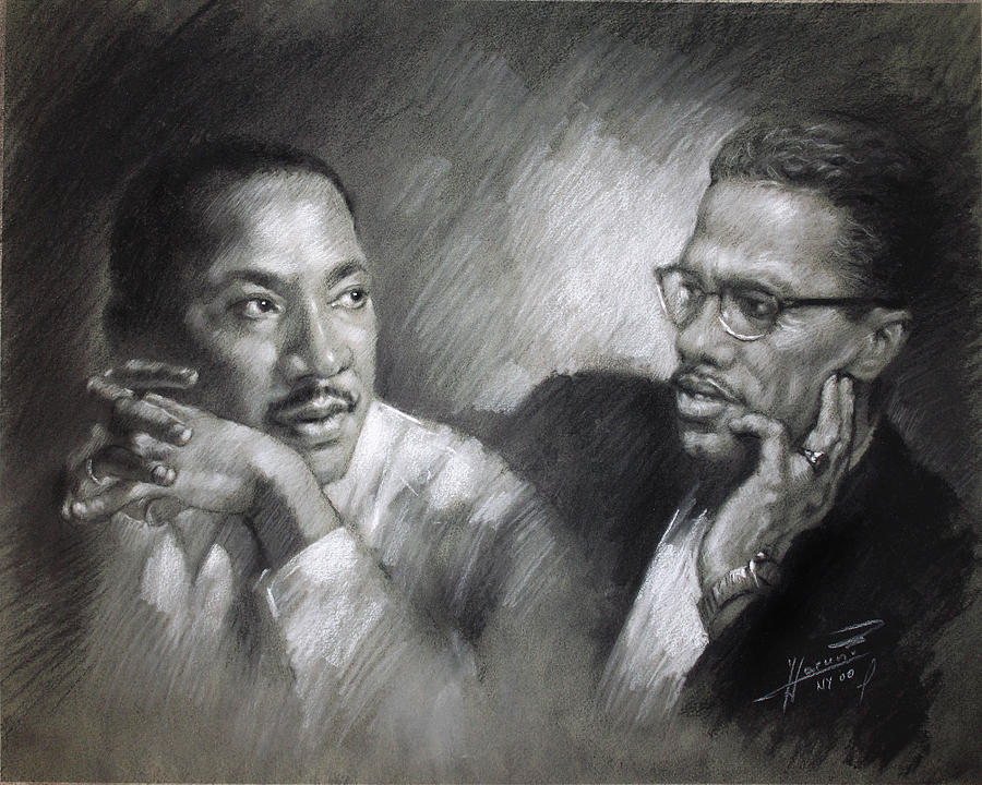 Martin Luther King Jr Drawing - Martin Luther King Jr and Malcolm X by Ylli Haruni