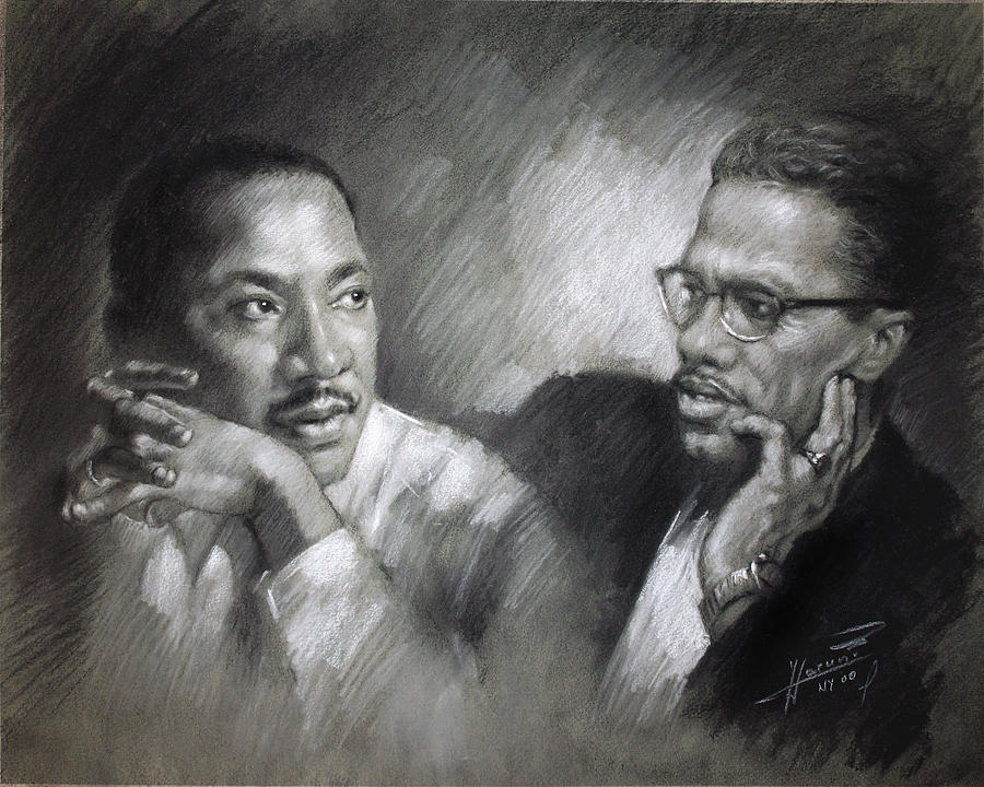 Martin Luther King Jr and Malcolm X Drawing by Ylli Haruni