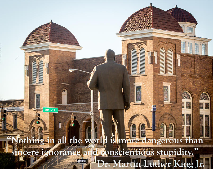 Martin Luther king Statue and 16th Street Baptist Church Photograph by Tracy Brock