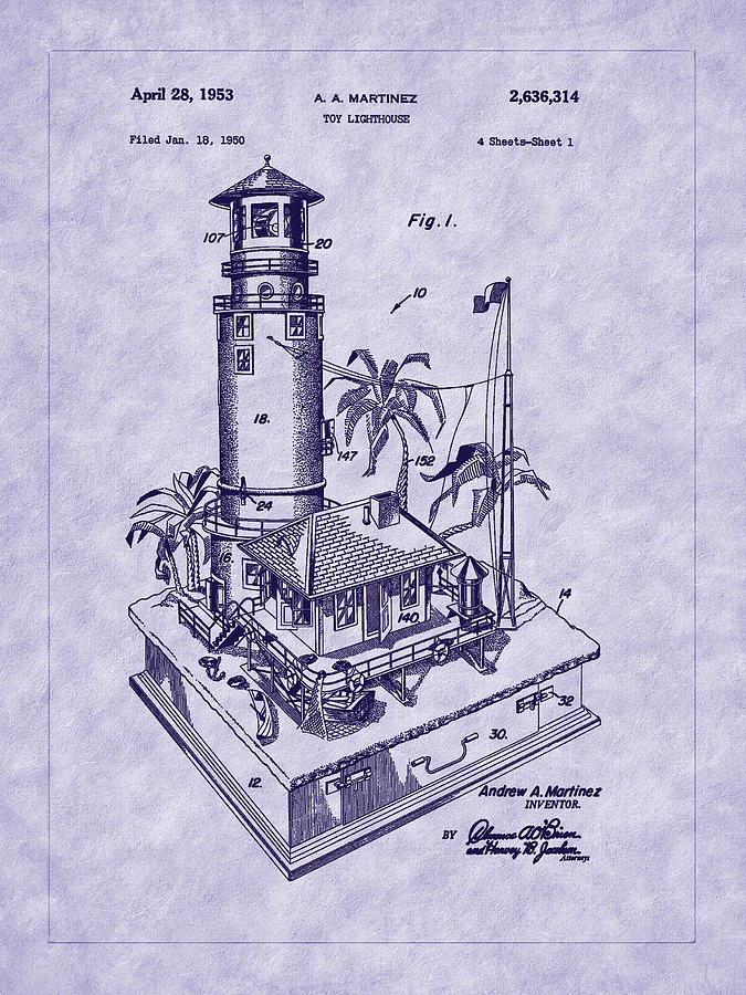 Martinez 1953 Lighthouse Patent Art Photograph by Barry Jones