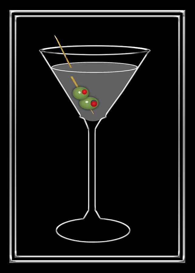 Martini Painting - Martini with Olives on Elegant Black and Grey by Elaine Plesser