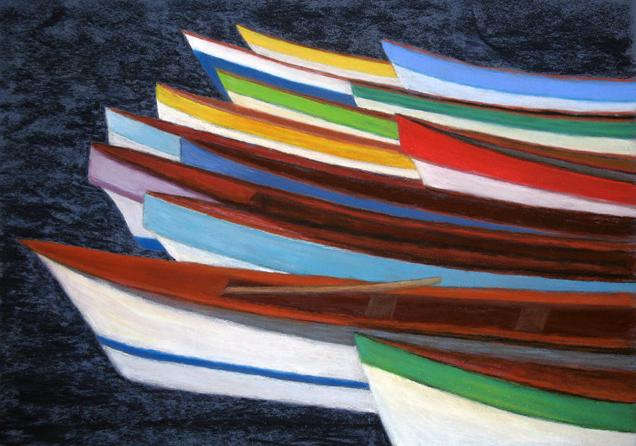 Martinique Boats Pastel by Patricia Beebe