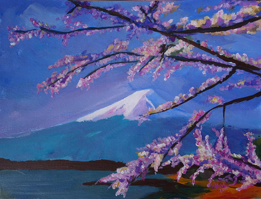 Marvellous Mount Fuji With Cherry Blossom In Japan Painting by M Bleichner