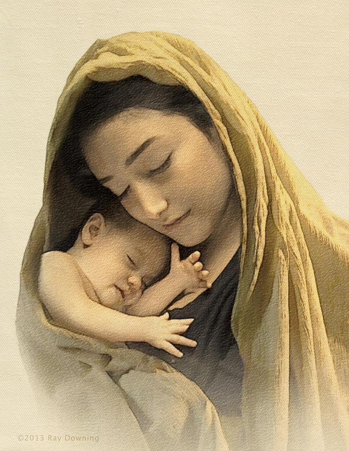 Christmas Digital Art - Mary and baby Jesus by Ray Downing
