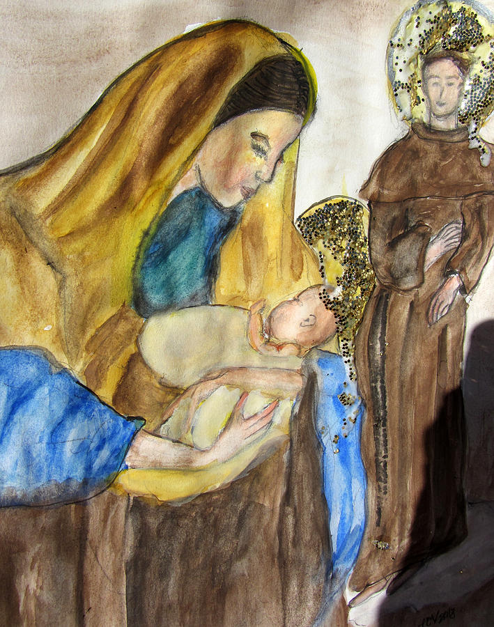 Mary Baby Jesus and St Anthony Painting by Lucille  Valentino
