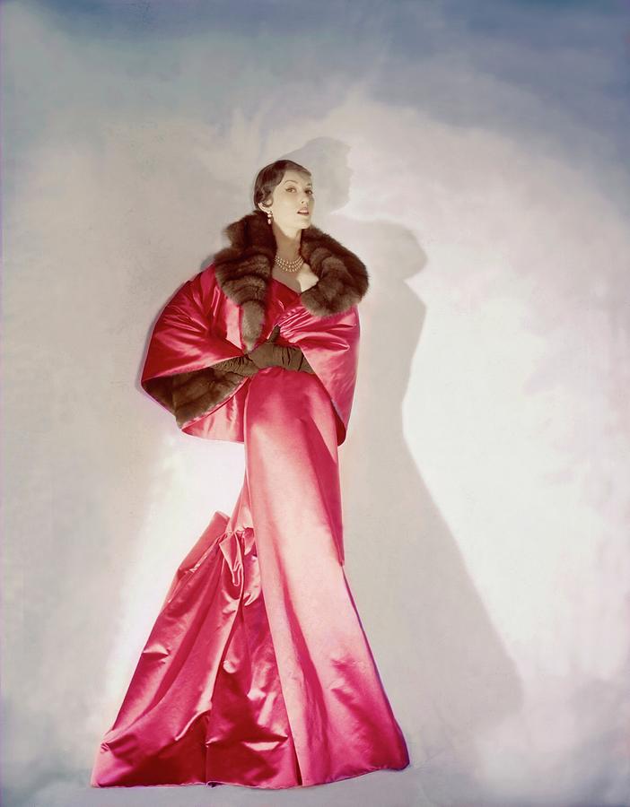 Mary Jane Russell Wearing A Pink Satin Gown Photograph by Horst P. Horst