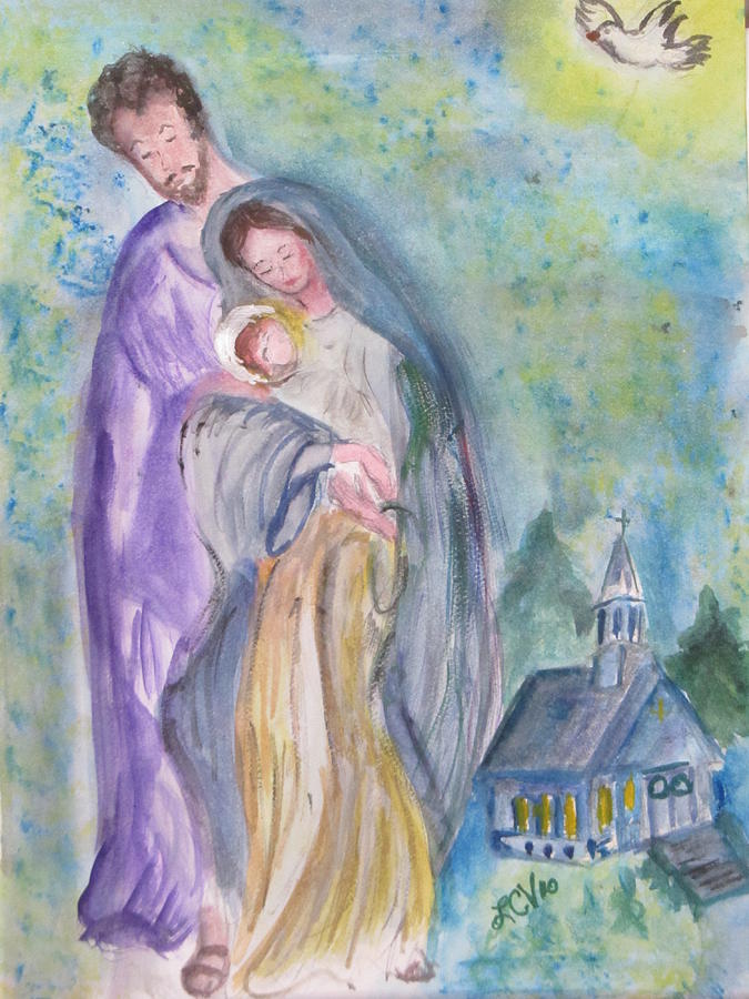 Mary Painting - Mary Joesph and Baby Jesus by Lucille  Valentino