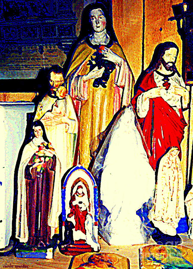 Mary Joseph And Jesus Vintage Religious Catholic Statues Patron Saints And Angels Cb Spandau Quebec Painting by Carole Spandau