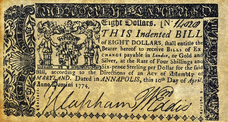 1774 Painting - Maryland Bank Note, 1774 by Granger