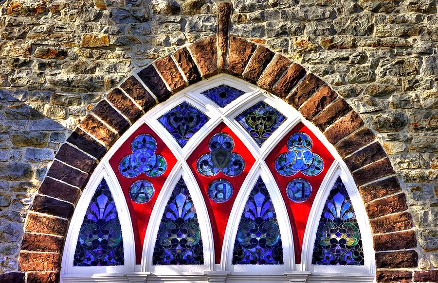 Maryland Country Churches - Saint Anthony Shrine Church Emmitsburg - Stained Glass Exterior Close1 Photograph by Michael Mazaika