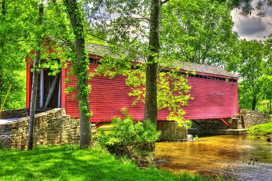 Maryland Country Roads - Loys Station Covered Bridge 11C - Spring Photograph by Michael Mazaika