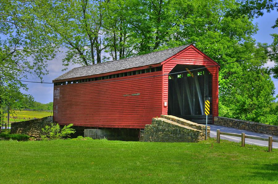 Maryland Country Roads - Loys Station Covered Bridge 1B - Spring Photograph by Michael Mazaika