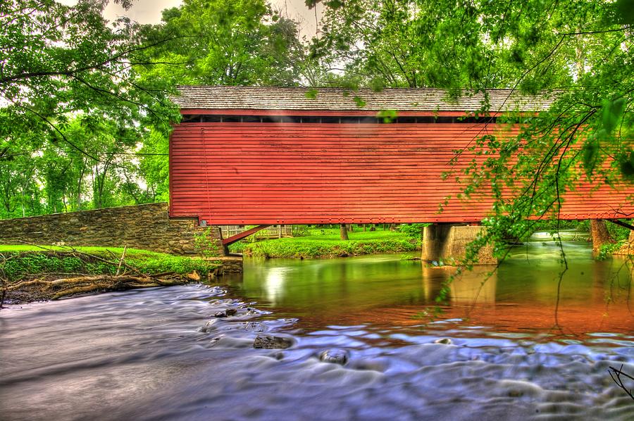 Maryland Country Roads - Peaceful Crossing - Loys Station Covered Bridge 3A Spring Photograph by Michael Mazaika