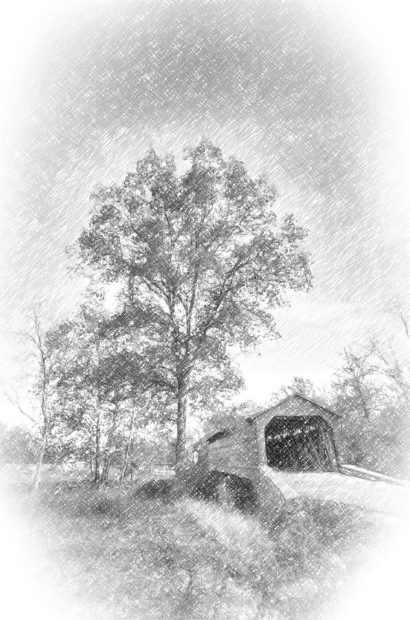 Maryland Covvered Bridge in Pencil Photograph by Patrick Wolf