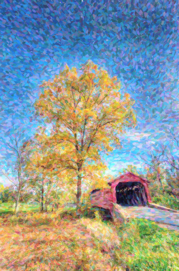 Maryland Covvered Bridge Oil Painting Photograph by Patrick Wolf