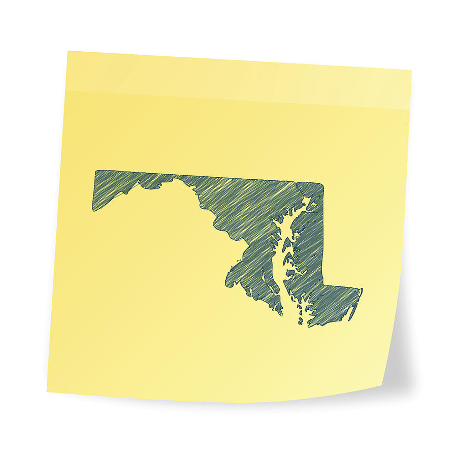 Maryland map on sticky note with scribble effect Drawing by Bgblue