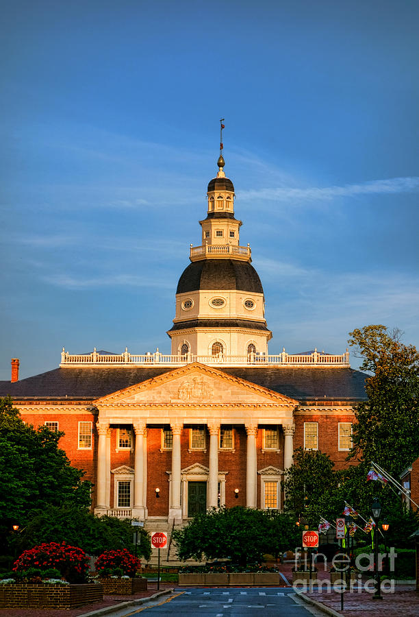 Greek Photograph - Maryland State House at Sunset by Olivier Le Queinec