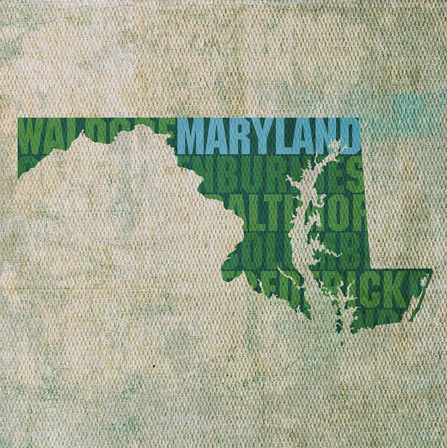 Maryland Word Art State Map on Canvas Mixed Media by Design Turnpike