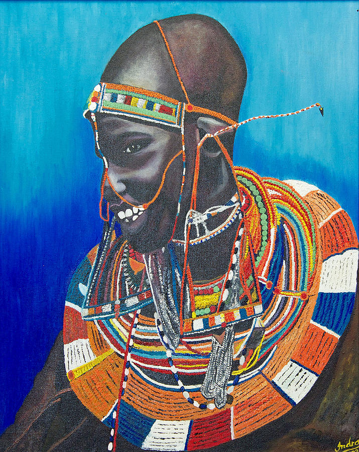 Masai Painting - Masai Girl I by Indra Dosanjh