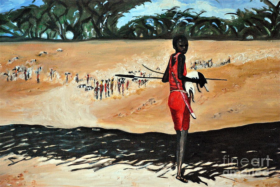 Masai Goat Herder Painting by Amy Fearn