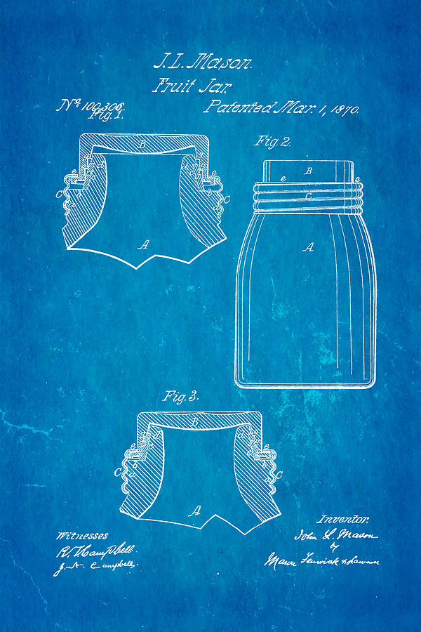 Farm Photograph - Mason Fruit Jar Patent Art 1870 Blueprint by Ian Monk