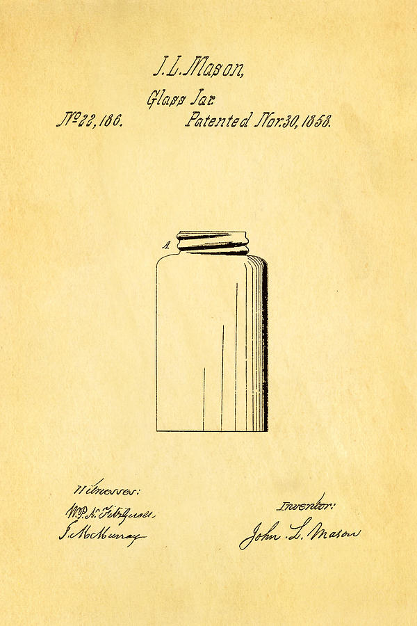 Crafts Photograph - Mason Jar Patent Art 1858 by Ian Monk Crafts Photograph - Mason Jar Patent Art 1858 by Ian Monk