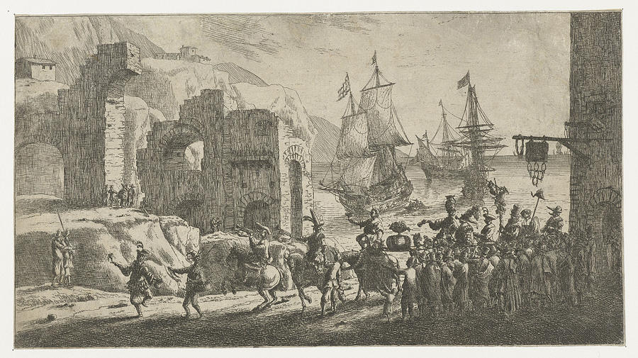 Jar Drawing - Masquerade At A Port, Attributed To Reinier Nooms by Reinier Nooms