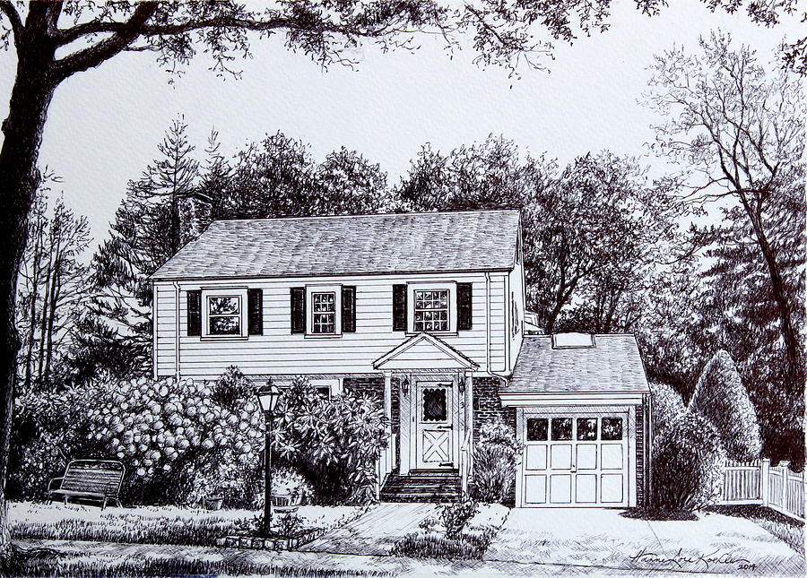 Massachusetts House Drawing Drawing by Hanne Lore Koehler