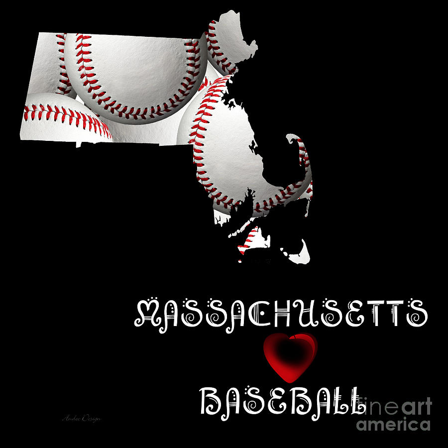 Massachusetts Loves Baseball Digital Art by Andee Design