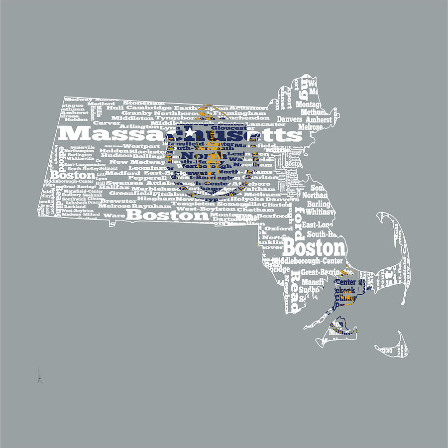 Massachusetts State Flag Word Cloud Digital Art by Brian Reaves