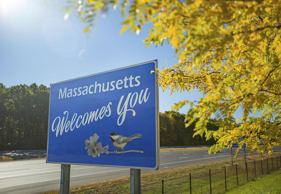 Massachusetts Welcome sign Photograph by Holly Hildreth