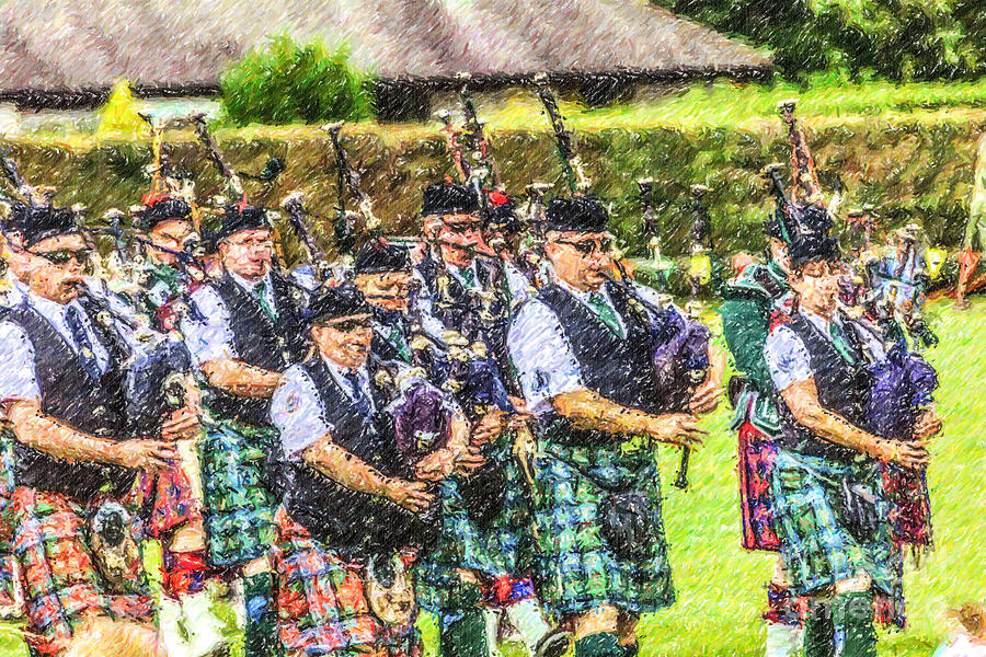 Massed Pipe Bands Brodick Highland Games Digital Art by Liz Leyden