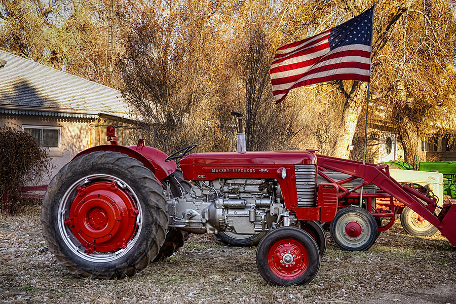 Massey -  Feaguson 65 Tractor with USA Flag Photograph by James BO Insogna