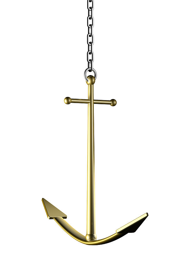 Massive Golden Anchor Hanging On A Chain  Drawing by Artpartner-images