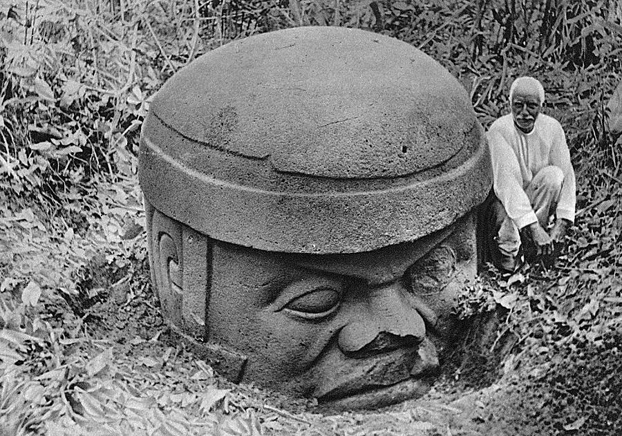 Peru Photograph - Massive Olmec Head Discovered  At Lake by Mary Evans Picture Library