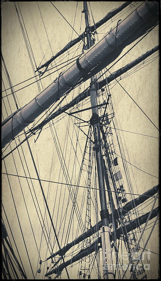 Tall Ship Digital Art - Mast and Rigging Postcard by Tim Richards