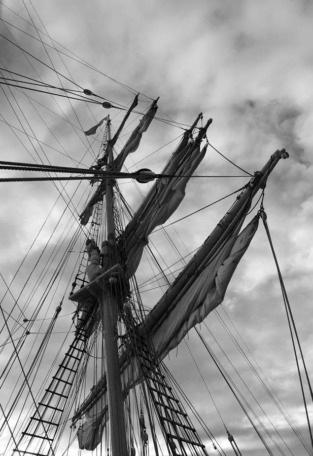 Black And White Photograph - Mast and sails of a brig - monochrome by Ulrich Kunst And Bettina Scheidulin
